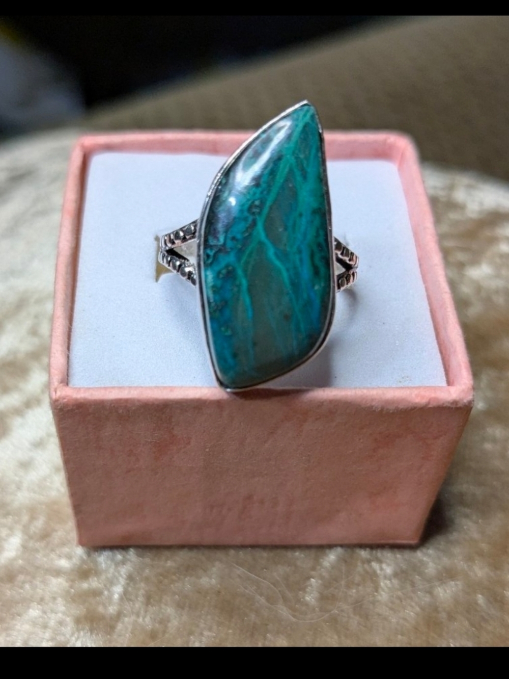 SOLD!!! Handcrafted Chrysocolla Malachite Freeform Flame Ring (6.5)